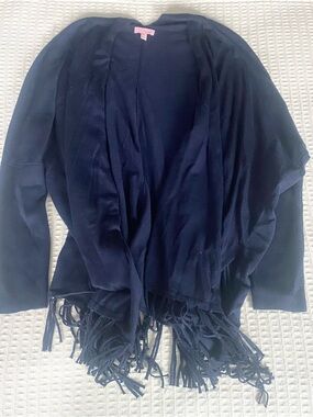 Lilly Pulitzer navy blue fringe trim cardigan XL